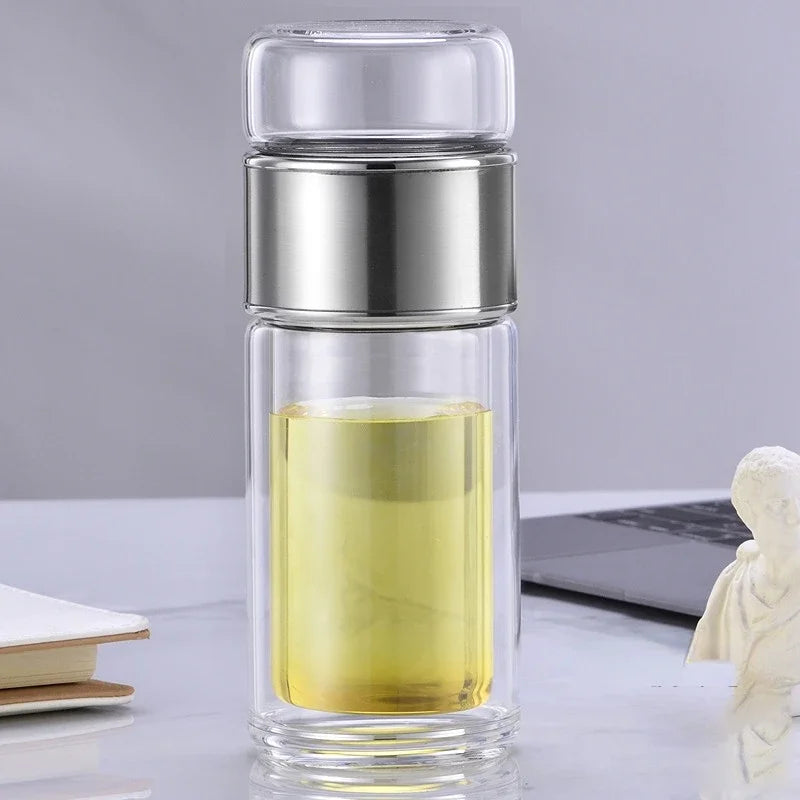 Double Layer Borosilicate Glass Tea Bottle with Filter