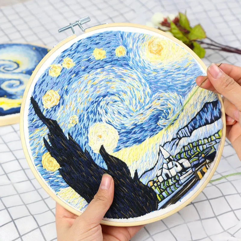 Printed Landscape Embroidery Kit, Hoop Options
