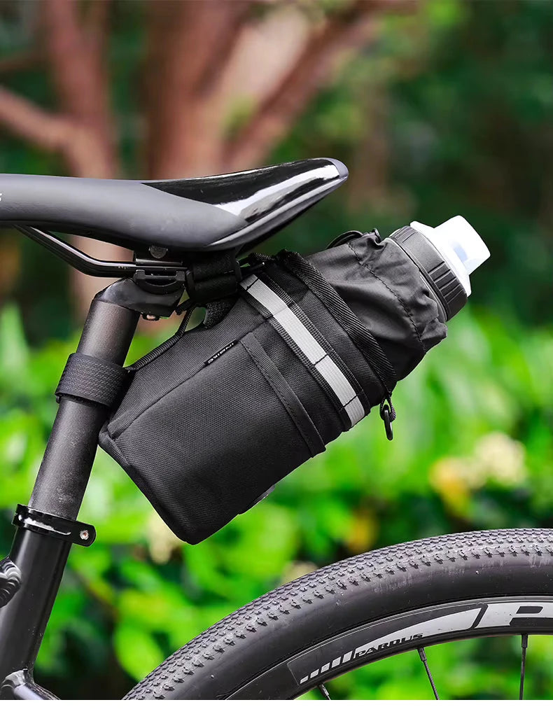 Bicycle bottle holder bag, actual mounting and fittings