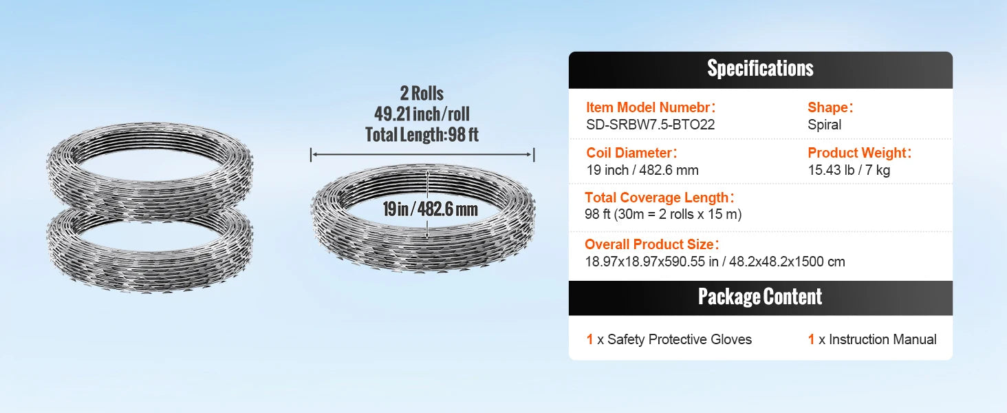 SucceBuy Razor Wires Razor Barbed Wire Razor Wire Fencing Fence Double Spiral Barbed Wire Galvanized Wire Rolls Razor for Garden