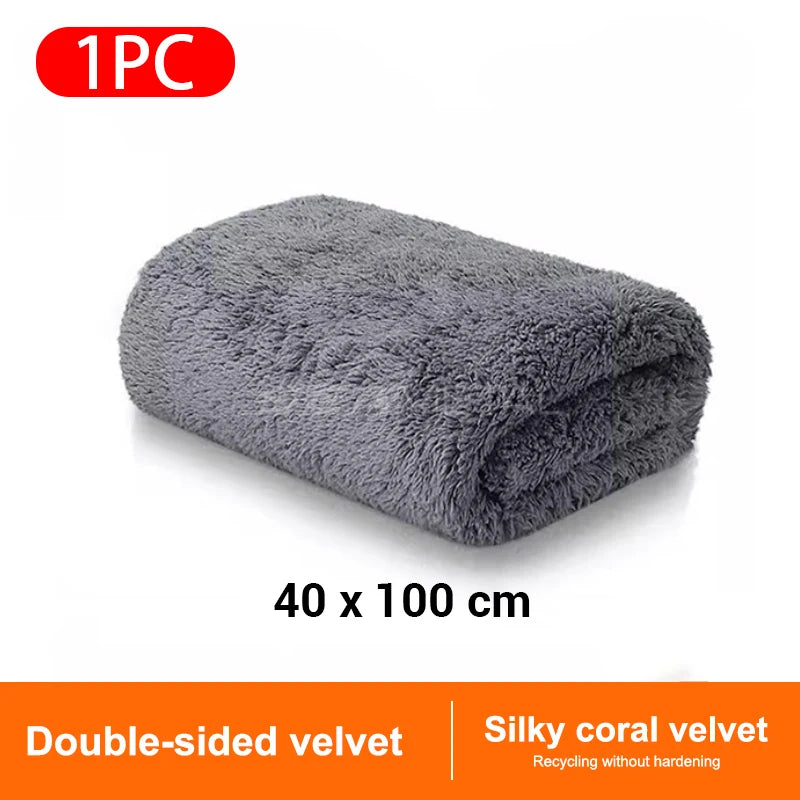 SEAMETAL 40X100CM Car Wash Towel Coral Velvet Microfiber Clean Cloth No Hemming Thickened Soft High Absorbent Car Washing Towels 