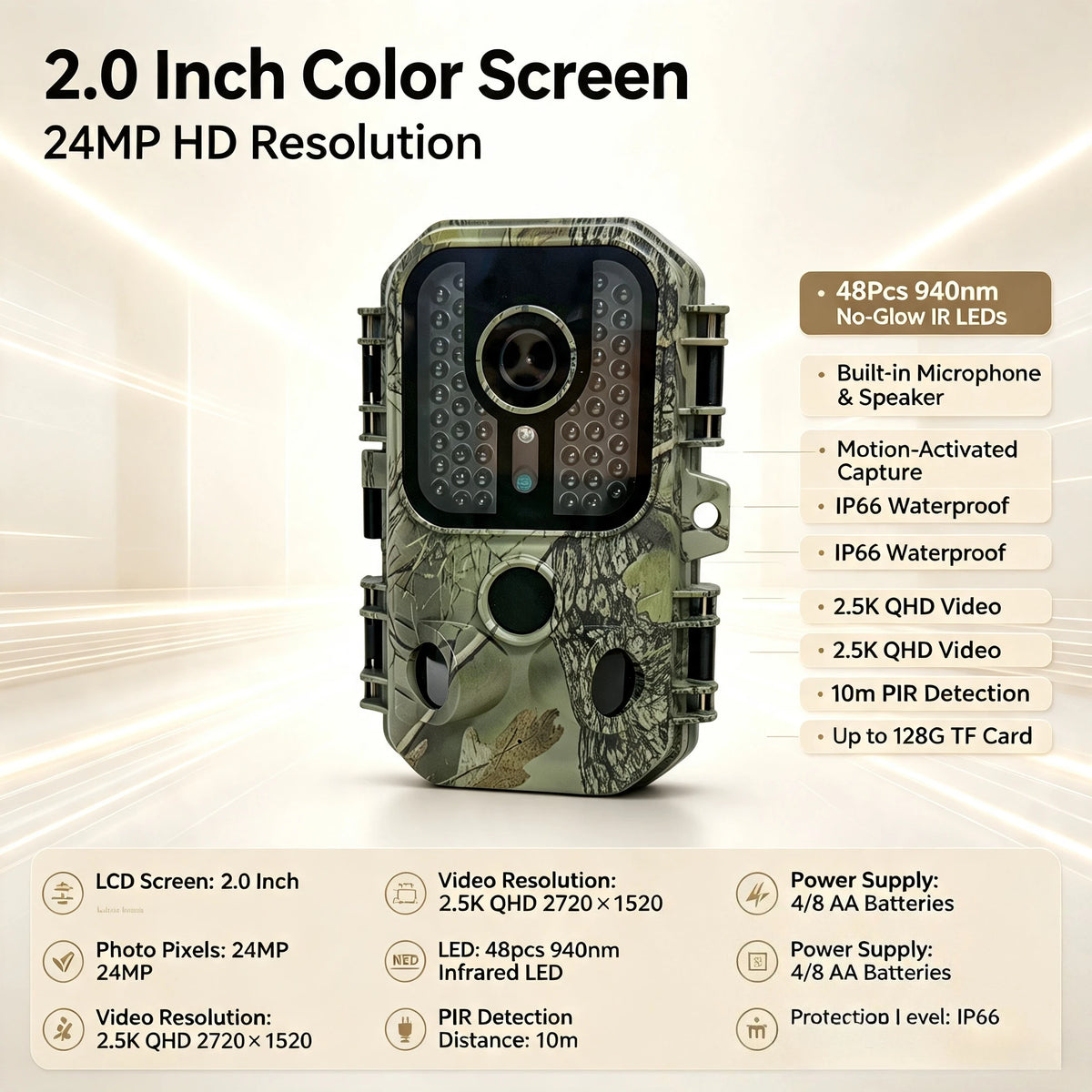 2.5K Hunting Trail Camera 24MP Infrared Night Vision Motion Activated CMOS Sensor Deer Scouting Wildlife Tracking Security