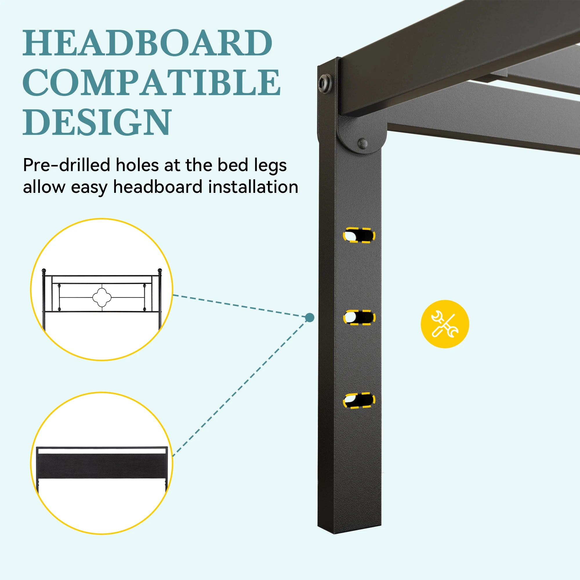 Heavy-Duty Metal Bed Frame with 14" Storage, No Box Spring