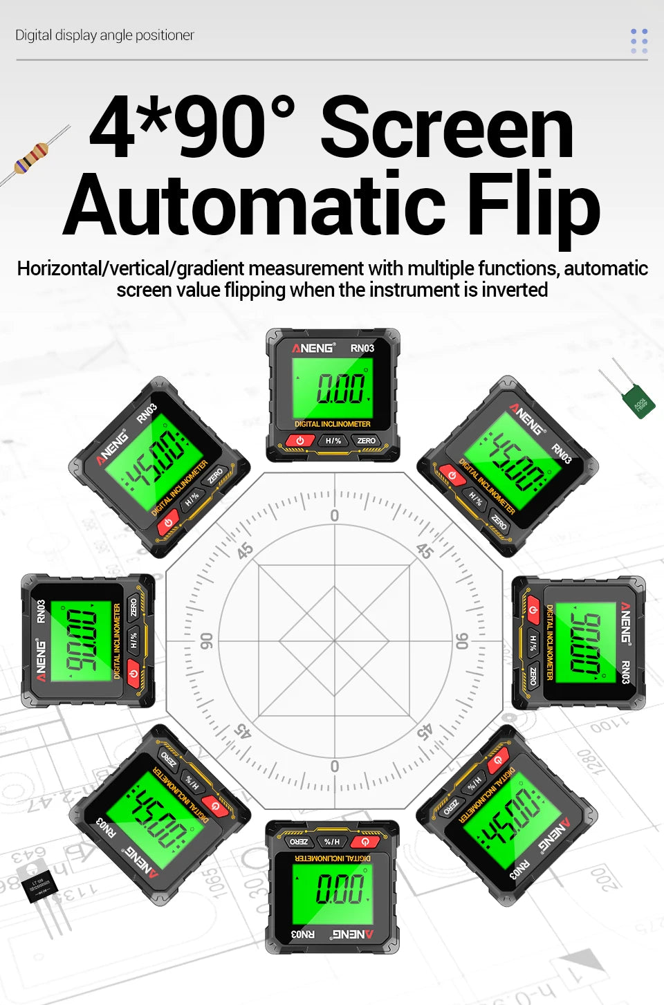 Digital Angle Gauge 0.05° Accuracy 360° Magnetic Inclinometer