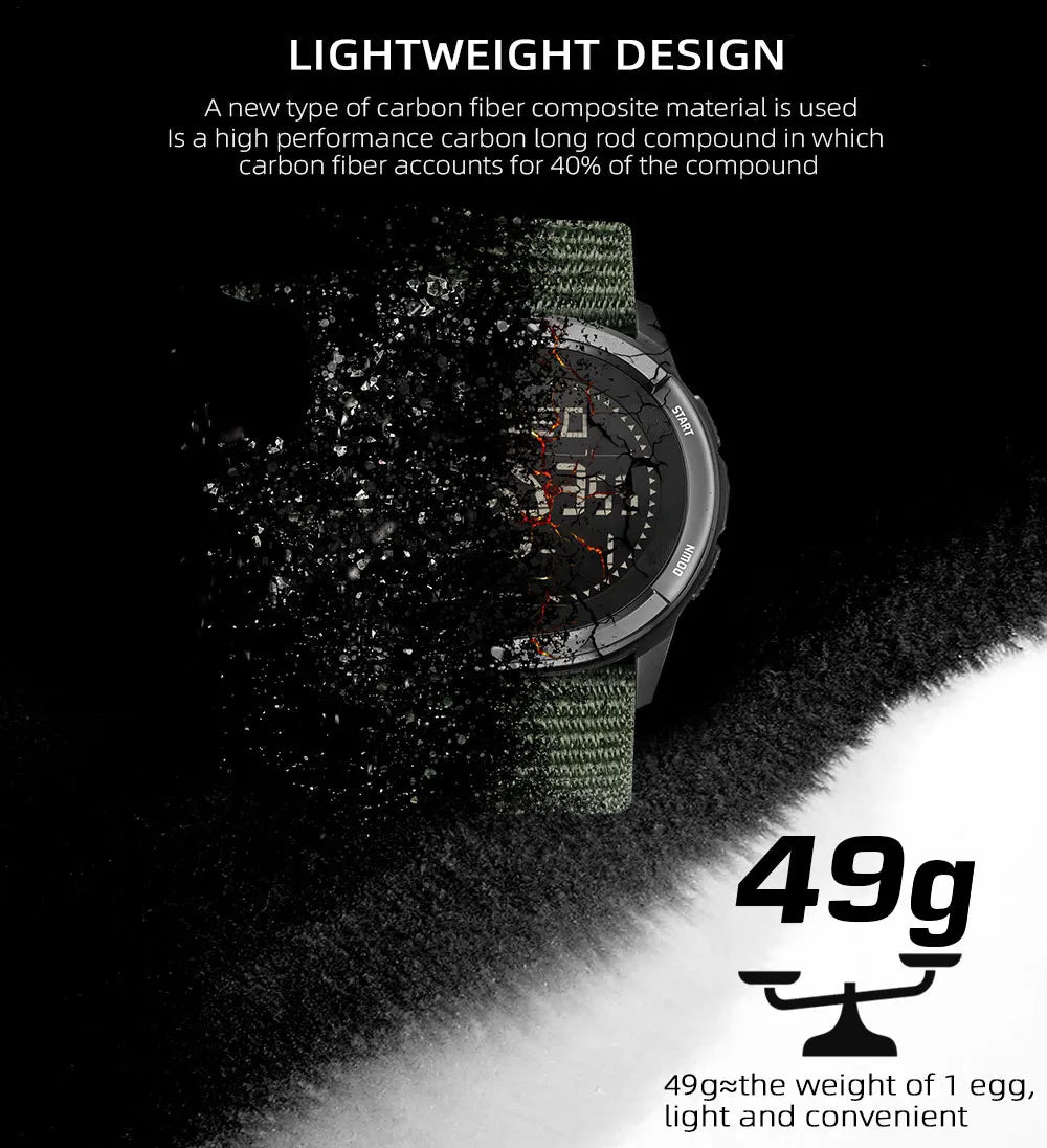 NORTH EDGE ALPS Men's Digital Carbon fiber Watch Shock Militray Sports Super Light Outdoor Compass Waterproof 50M Wristwatches 
