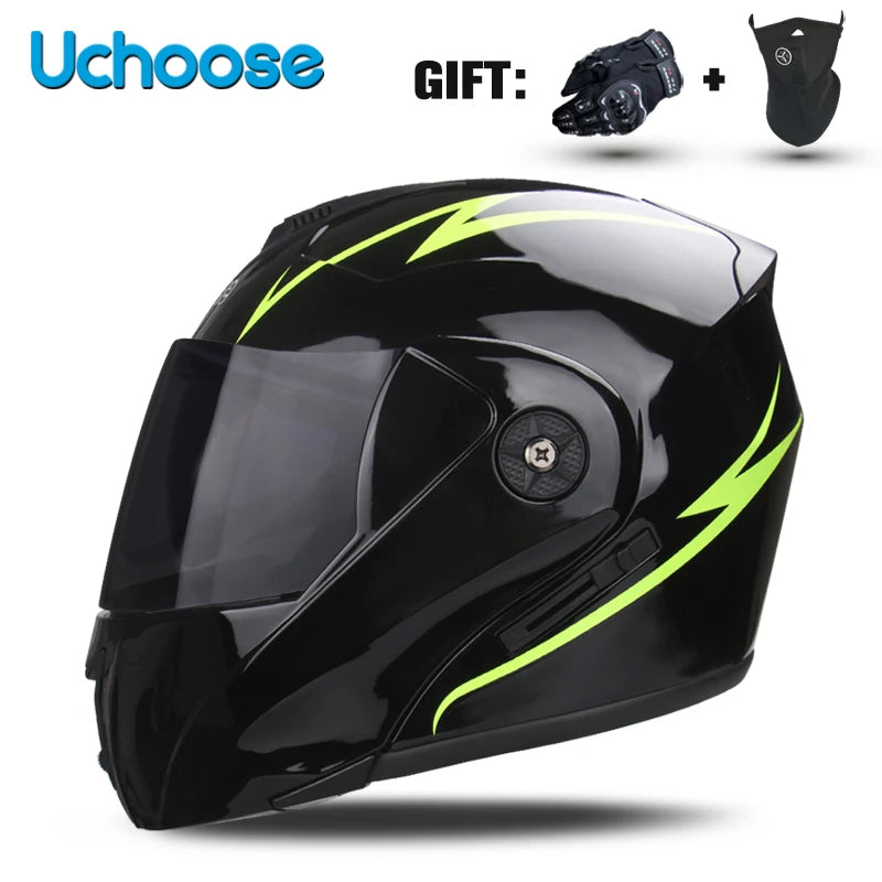DOT Certification Uchoose Motorcycle Helmet Double Lens Cross Section Helmet Safety Modular Flip Helm Unisex Helmet With Visor 