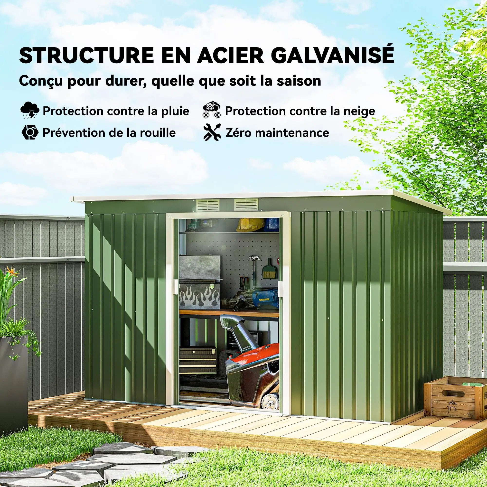 3.2m² Shed Garden Storage with Two Sliding Doors and Steel Base