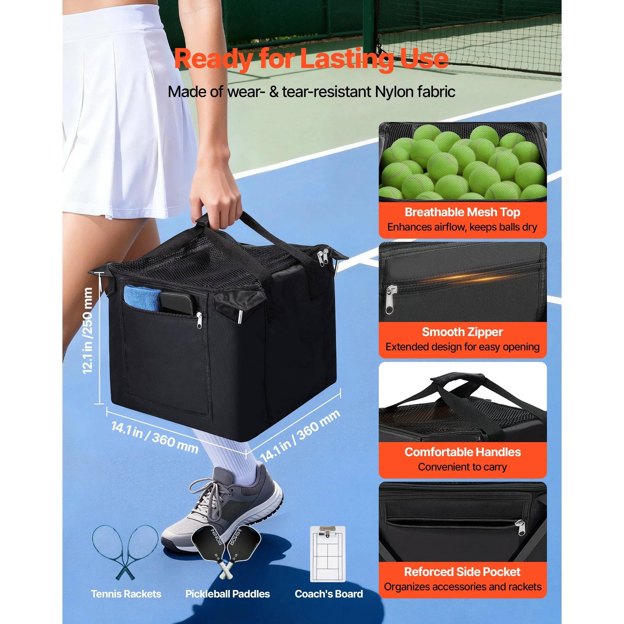 SucceBuy kanta za teniske loptice s kotačićima drži 120/150 loptica, sklopiva košara za pickleball i kolica za trening, jednostavno podizanje loptica
