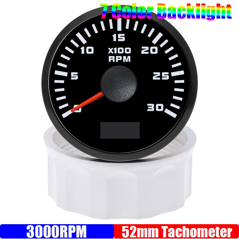 52 mm Tachometer Gauge with 7-Colour Backlight for Car and Boat