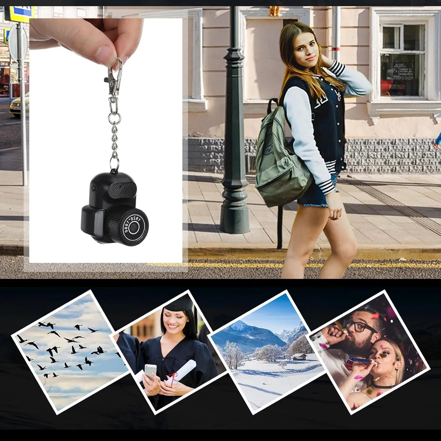 Mini Keychain Camera 1080P Retro Digital Camera with 8GB Card