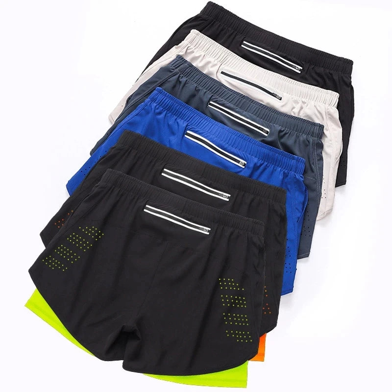 Men's Running Shorts Quick-drying Fitness Black Double Layer Shorts Men New Sport Workout Training Bodybuilding Short Pants 