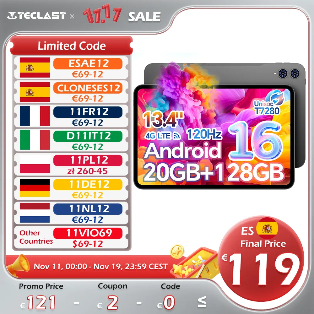 Teclast T65 13.4" Android 16 Tablet με οθόνη 120Hz