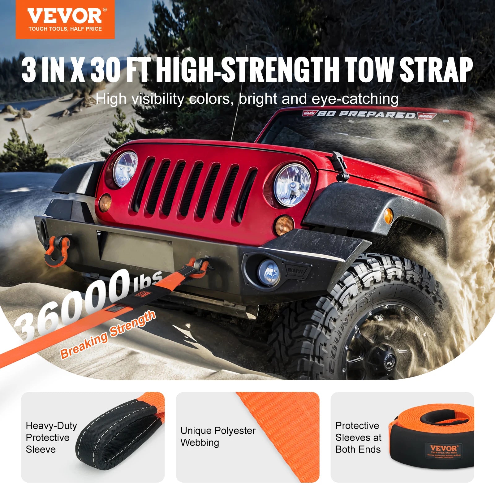 Sada pro vyproštění s tažným popruhem 30 stop, nosnost 36000 lb, pro nákladní auta a SUV