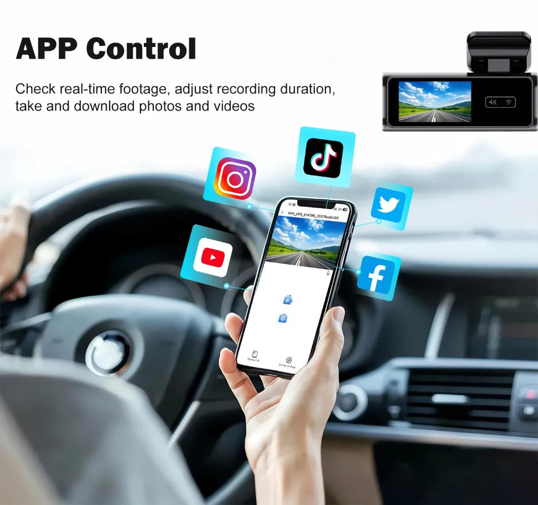 Ultra HD 4K Car Front Dash Cam Mini WIFI DVR Black Box Room With 24H Parking Monitor Night Vision,GPS/Rear View Camera Optional 