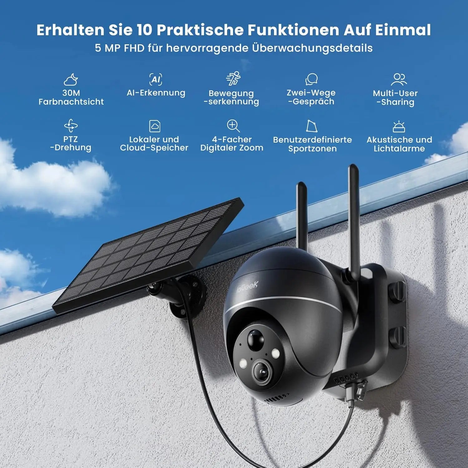 ieGeek 5MP Outdoor PTZ Security Camera with Solar Panel