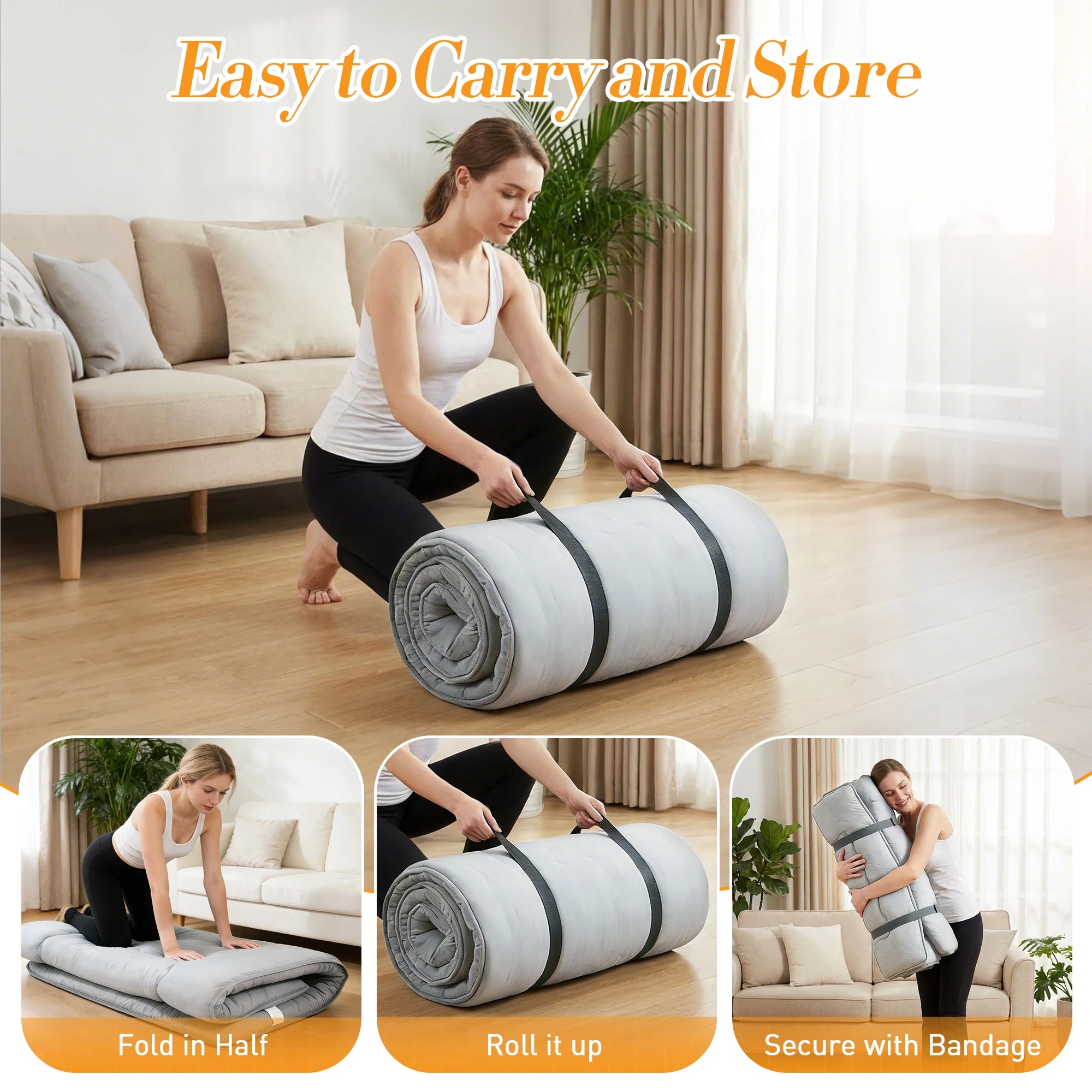 Foldable 4-Inch Mattress Topper Full Queen Soft Portable Bed