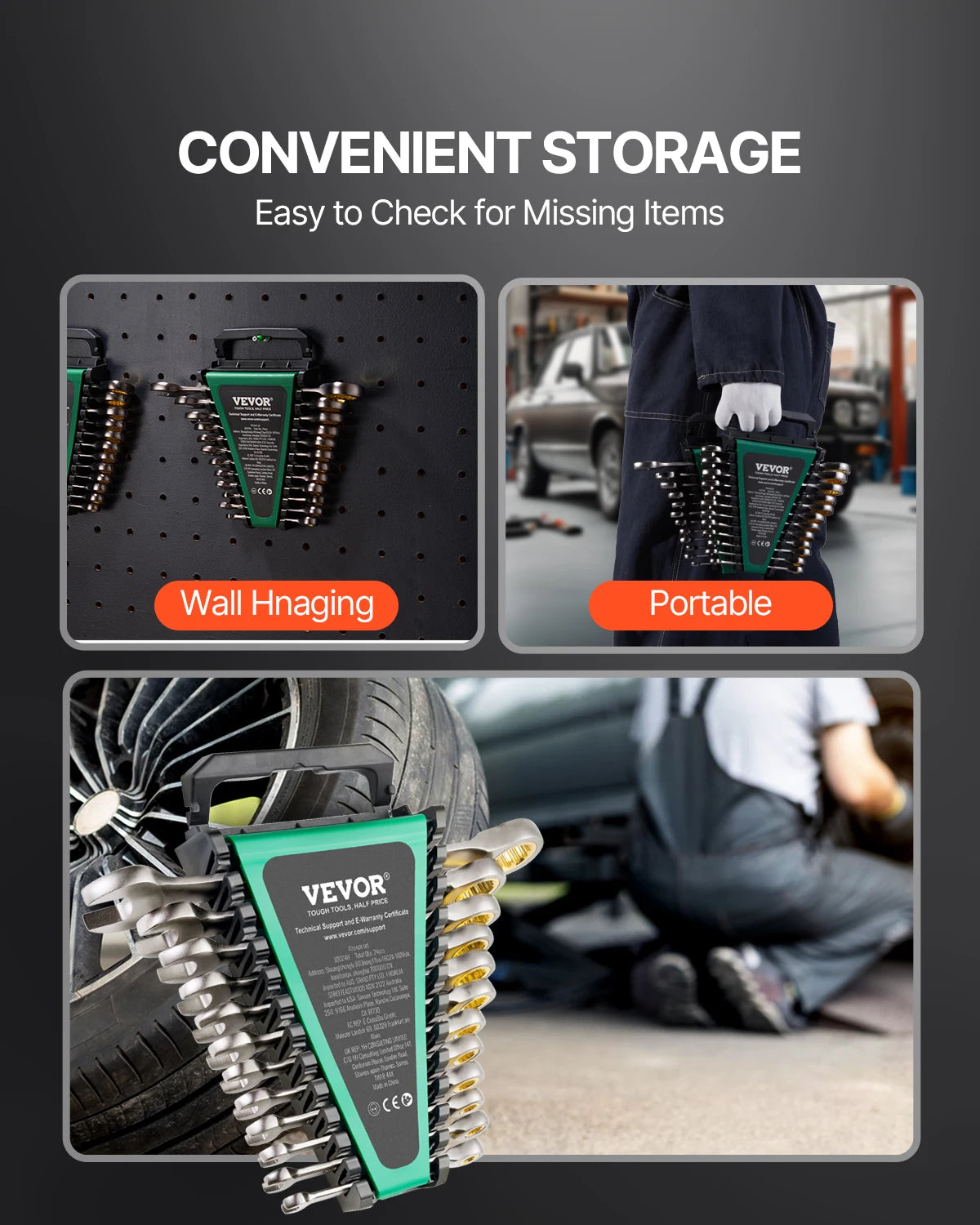 24-Piece Ratcheting Combination Wrench Set with Organizer Rack, SAE and Metric