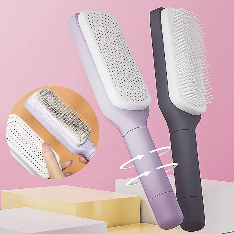 Self Cleaning Hairbrush Women Hair Brush One-key Cleaning Hair Loss Airbag Scalp Massage Comb Anti-Static Hairbrush 