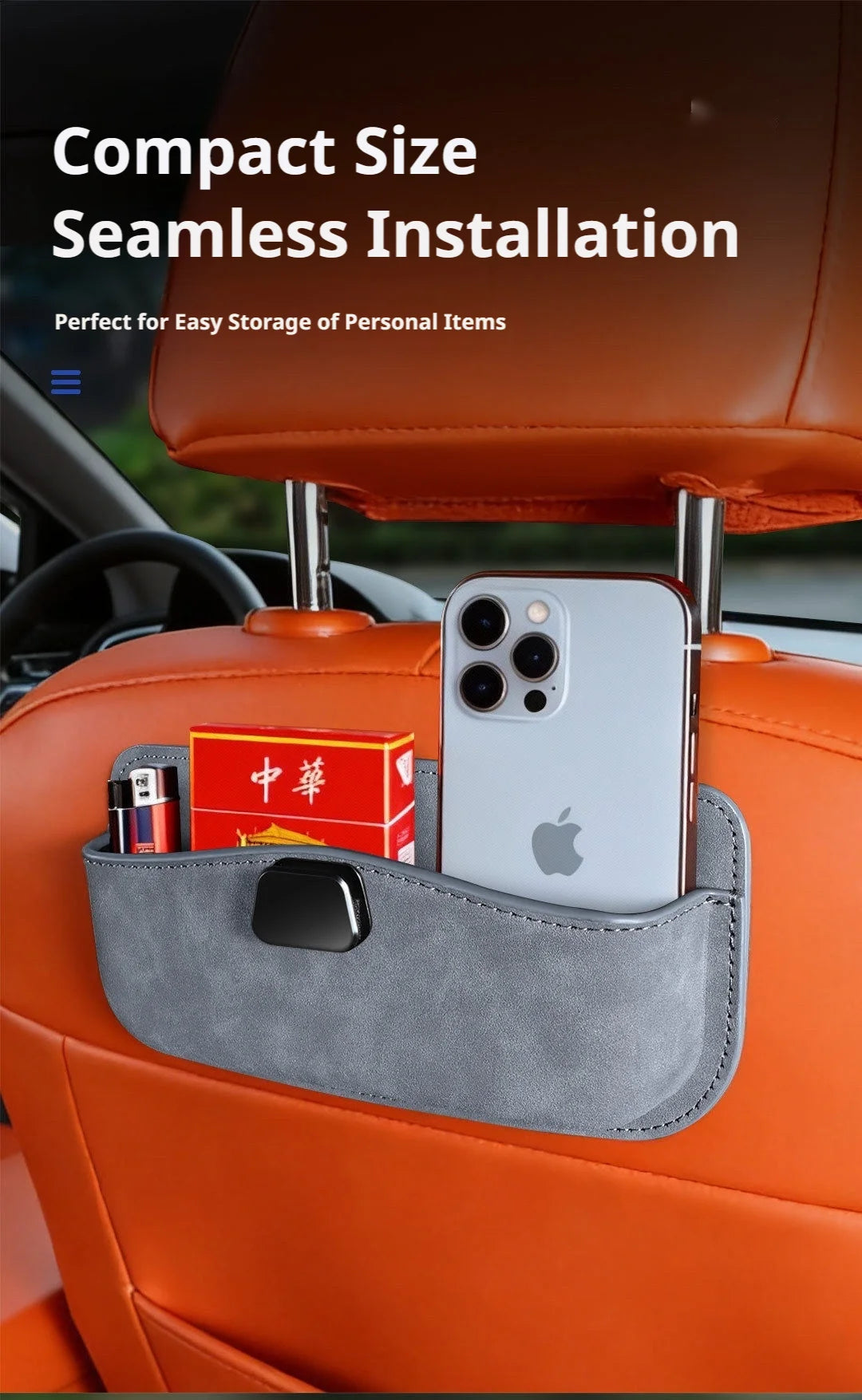 SEAMETAL Car Seat Side Organizer PU Leather Glasses Storage Case Self Adhesive Car Center Console Storage Box for Phone Key Card