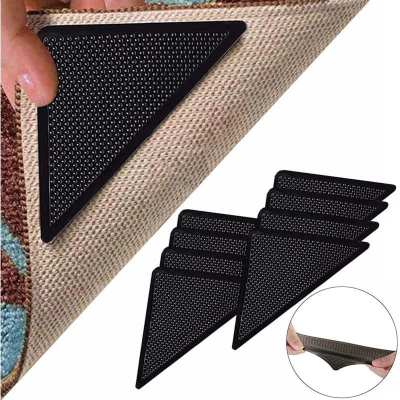 4Pcs8pcs/set Triangle Washable Reusable Rug Gripper Anti-skid Rubber Mat Non Slip Patch Tape for Tile Floors Carpets Corners Pad 