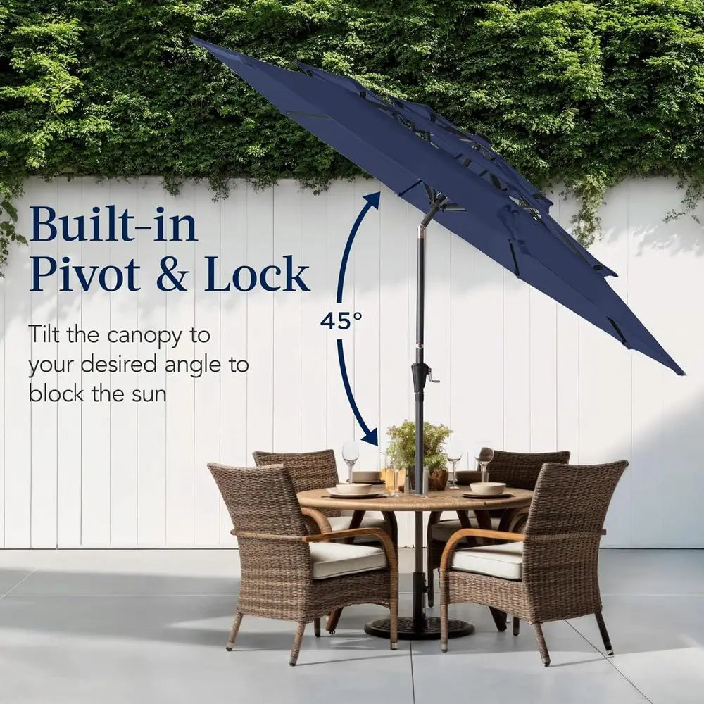 10ft 3-Tier Patio Umbrella with Crank Lift for Outdoor Shade