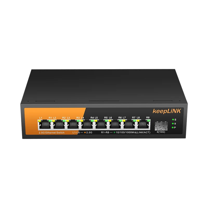 KeepLiNK 9-Port Multi-Gigabit Switch with 8-PoE 2.5Gb Ethernet and 1-SFP+ 10Gb Uplink 