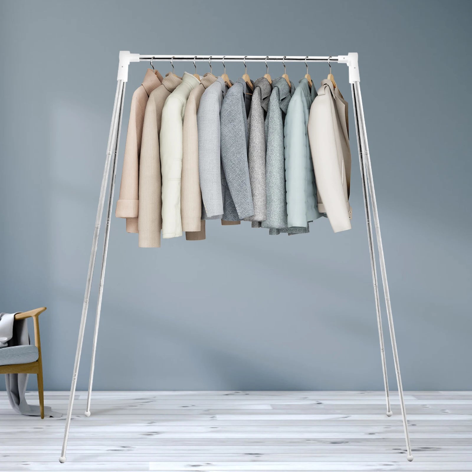 Collapsible Floor Stand Clothes Hanger Clothes Drying Rack Adjustable Angle Coat Hanger for Home Camping Travel Outdoor Storage 