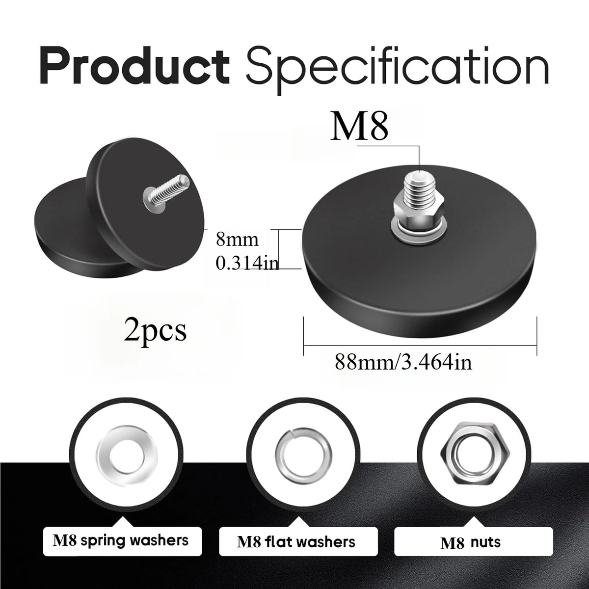 STC22/31/43/66/88 Rubber Coated Magnet Anti Scratch Magnet Coated Base with Threaded Stud for Light Bar Camera Solar Panel