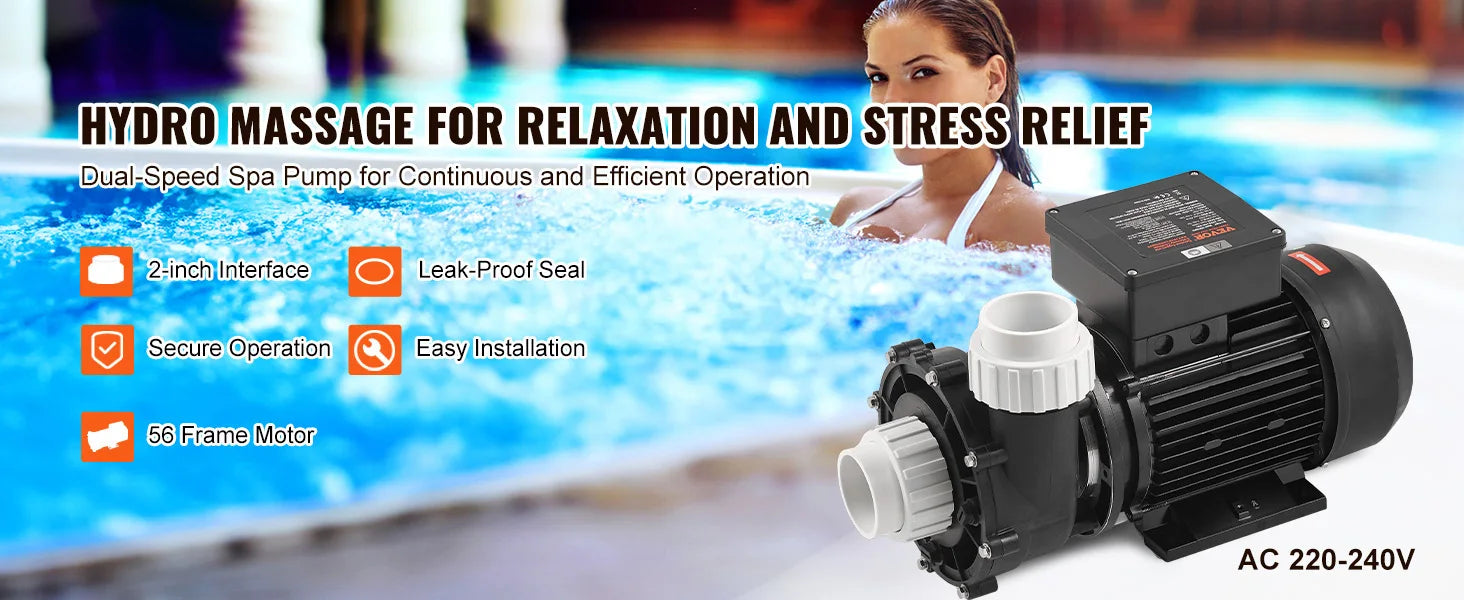 SucceBuy 2 Ταχύτητα SPA Αντλία 48/56-Πλαίσιο AC110-120V SPA Αντλία 1.5HP/3HP/4HP Υψηλή Ταχύτητα Διάμετρος 2'' Θέση 90° Περιστροφικό Διασύνδεση για υδρομασάζ