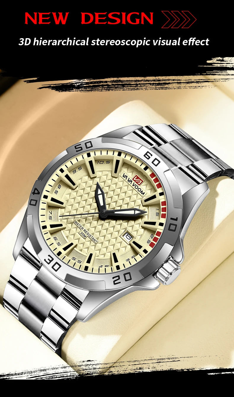 VA VA VOOM Men Casual Sport Military Quartz Calendar Wrist Watch for Man Business Leather Waterproof Male Clock Relogio Masculin 