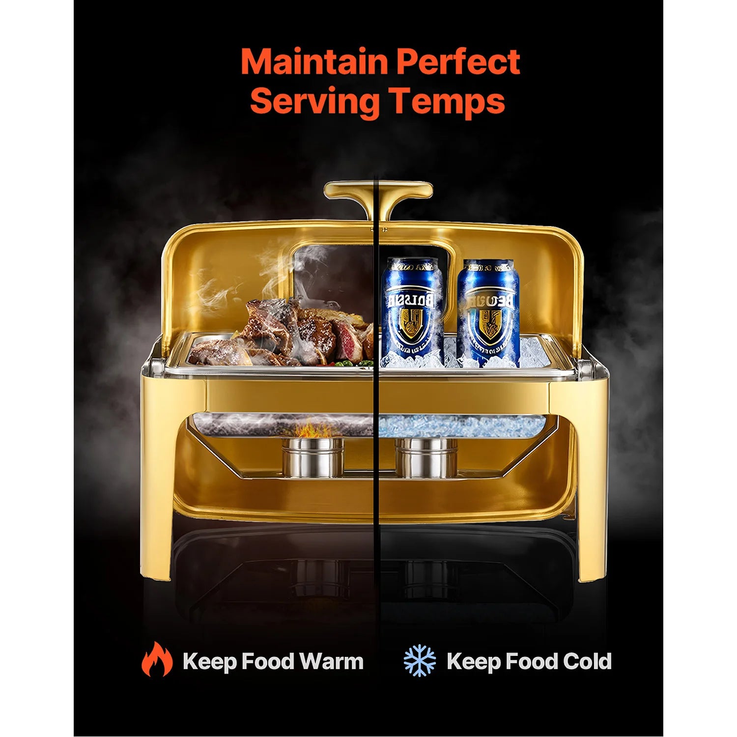9Qt Roll Top Chafing Dish Sæt Rustfrit Stål Buffetservering