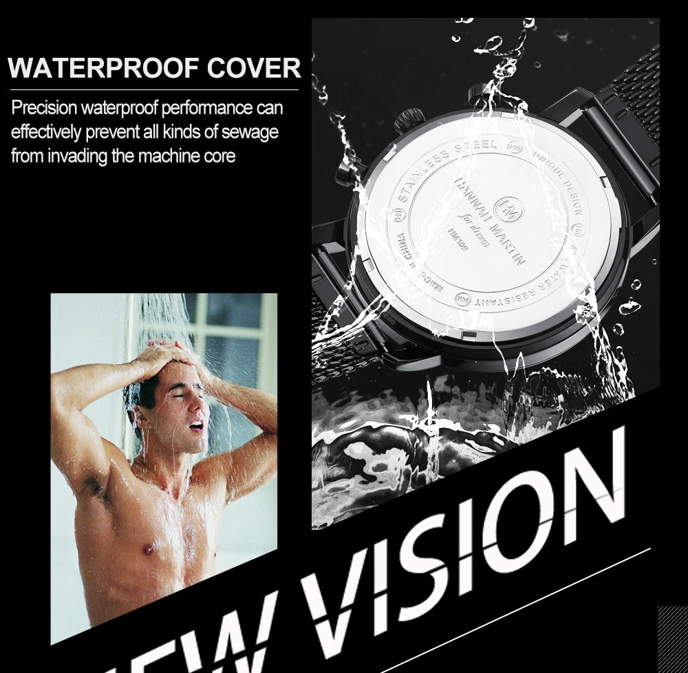 Hannah Martin Men's Stainless Steel Business Sports Quartz Watch