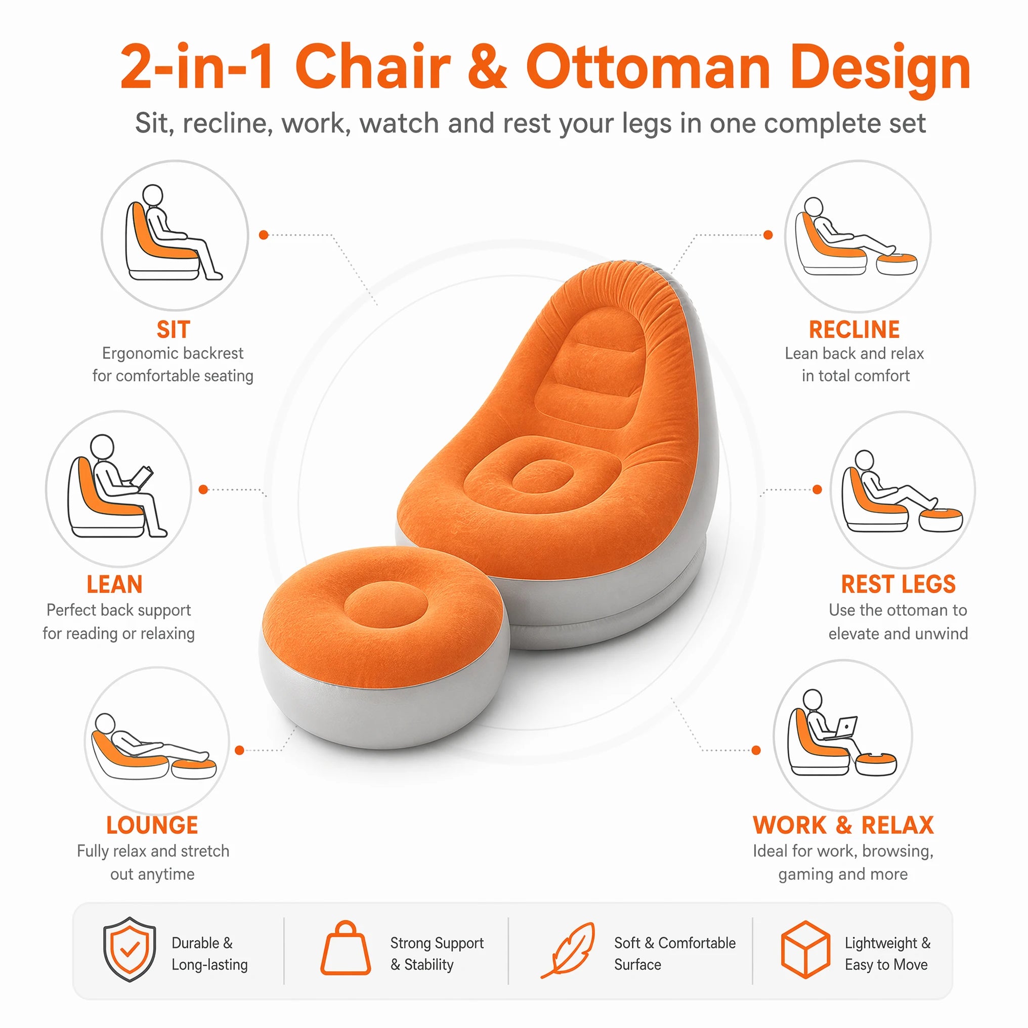 Inflatable Flocking Lazy Sofa Set with Foot Stool