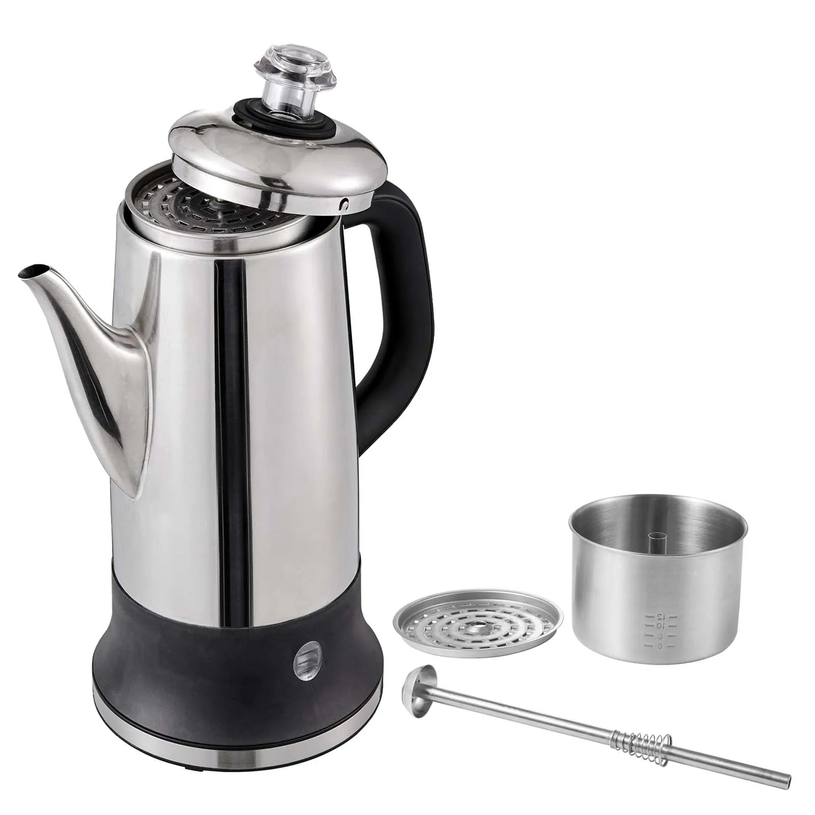 12-kops elektrisk kaffeperkolator 1,8L rustfrit stål med varmefunktion