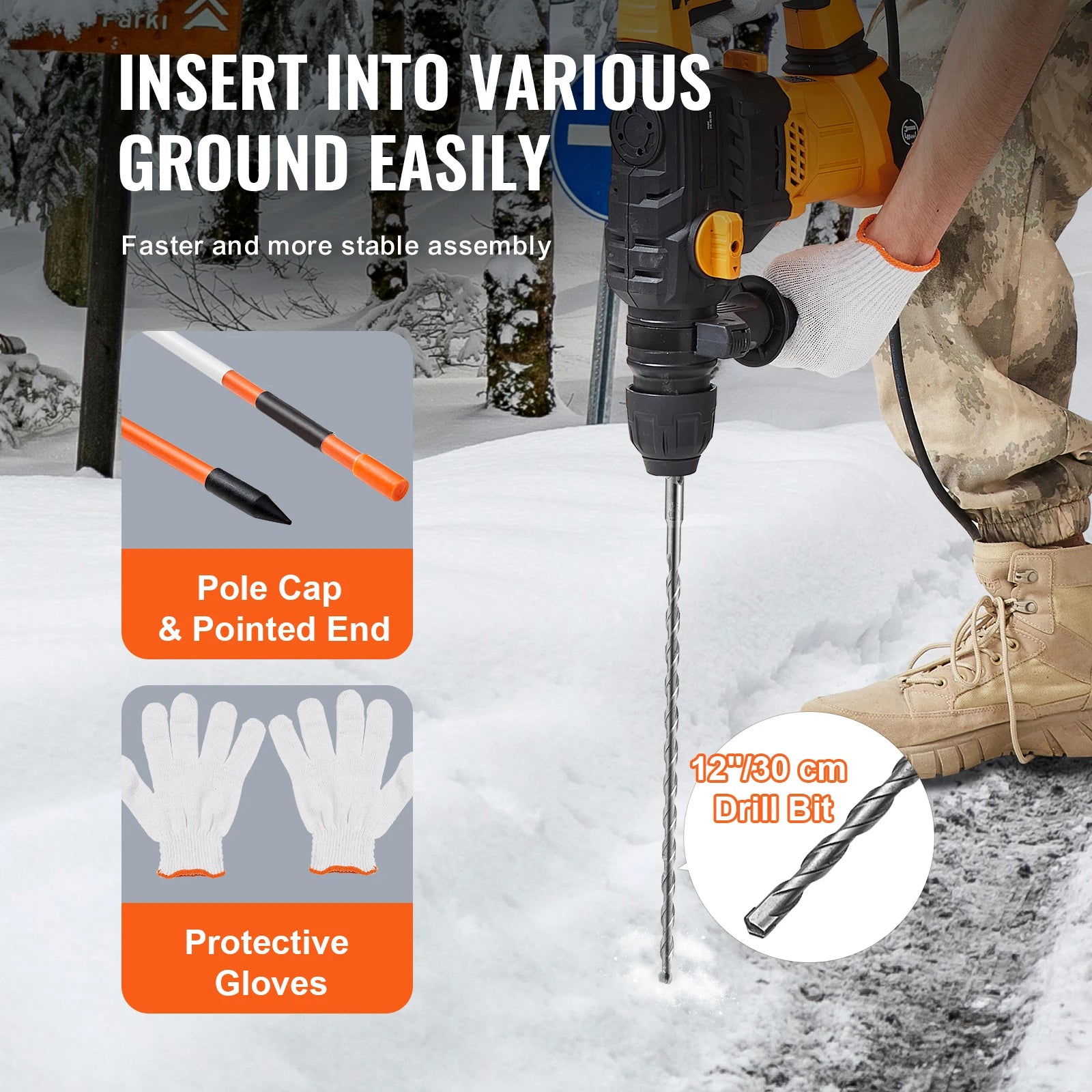Driveway Markers 48 Inch Fiberglass Snow Stakes with Reflective Strip