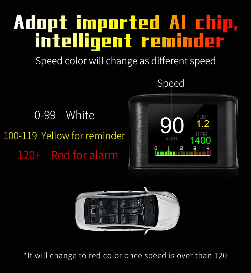 OBD2 Head Up Display Digital Speedometer with Overspeed Alarm