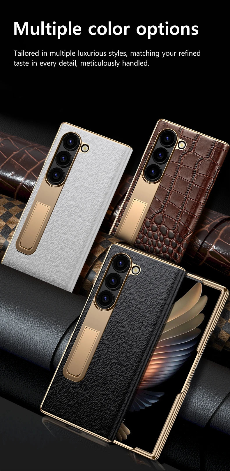 Äkta läderfodral med magnetisk gångjärnsställning för Samsung Galaxy Z Fold