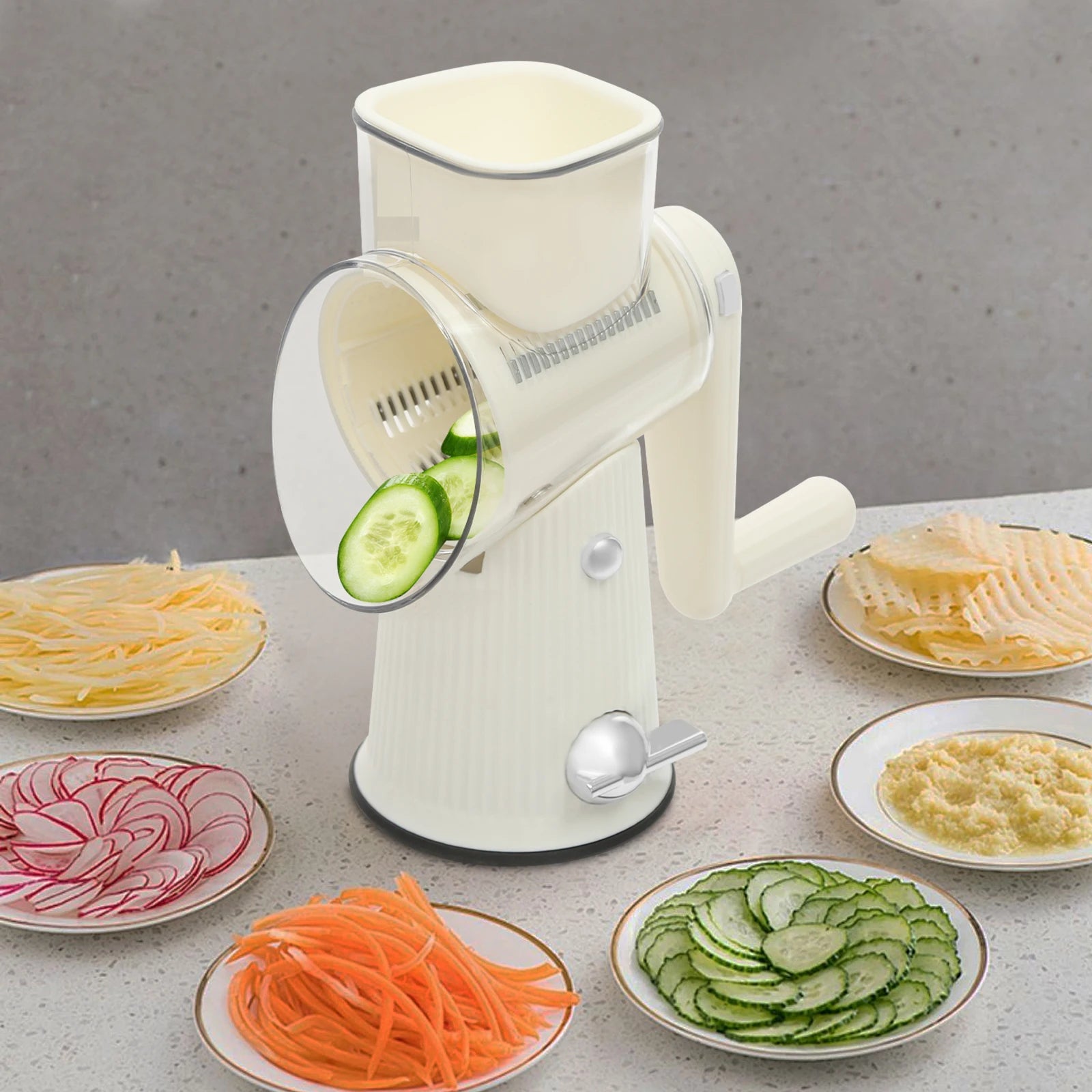 Manual Rotary Cheese and Vegetable Slicer with 5 Blades