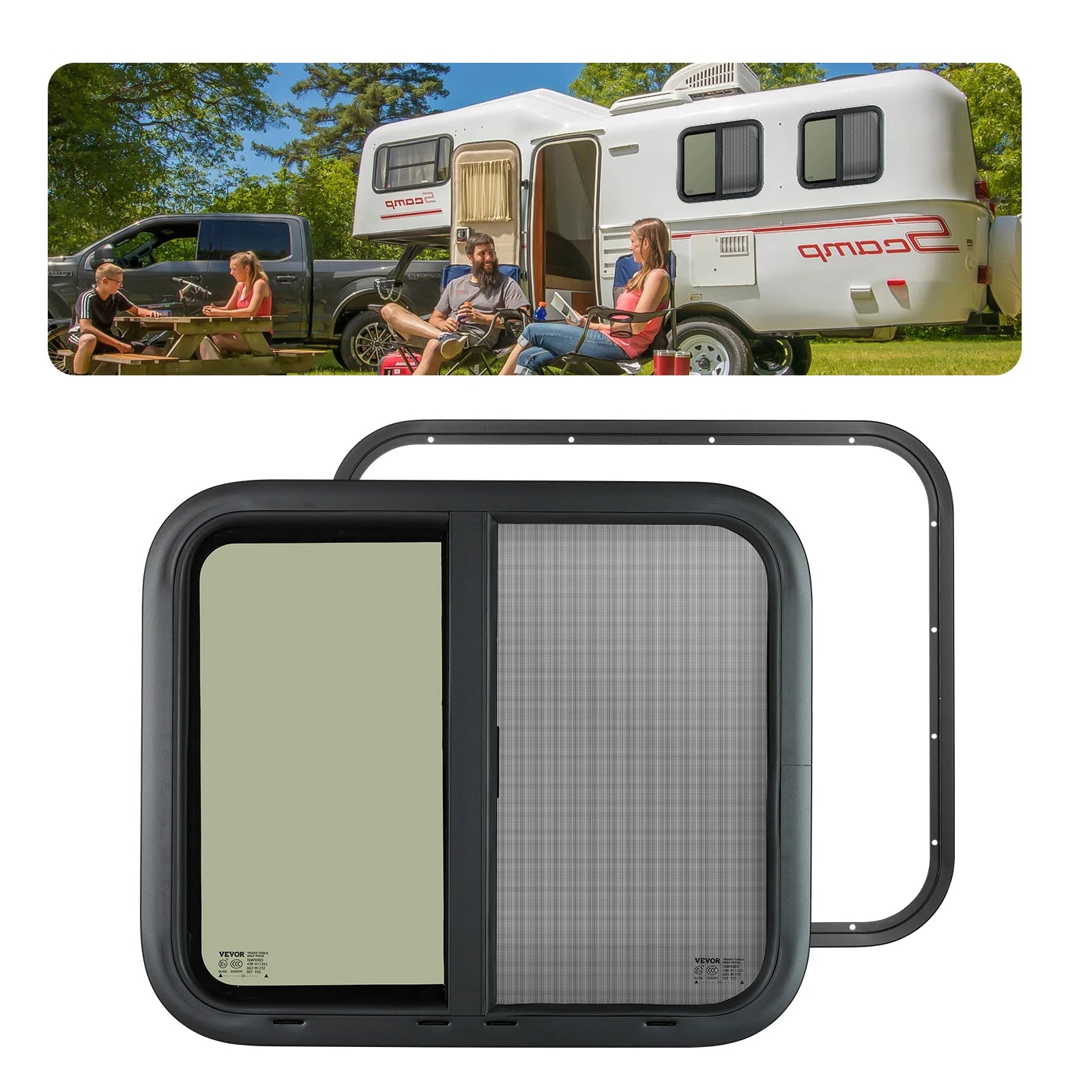 Tinted RV Sliding Window with Screen & Lock for Camper Trailer
