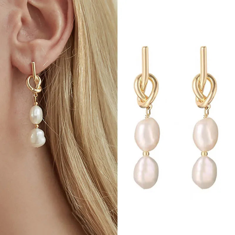 Korean Long Tassel Pearl Dangle Earrings for Women