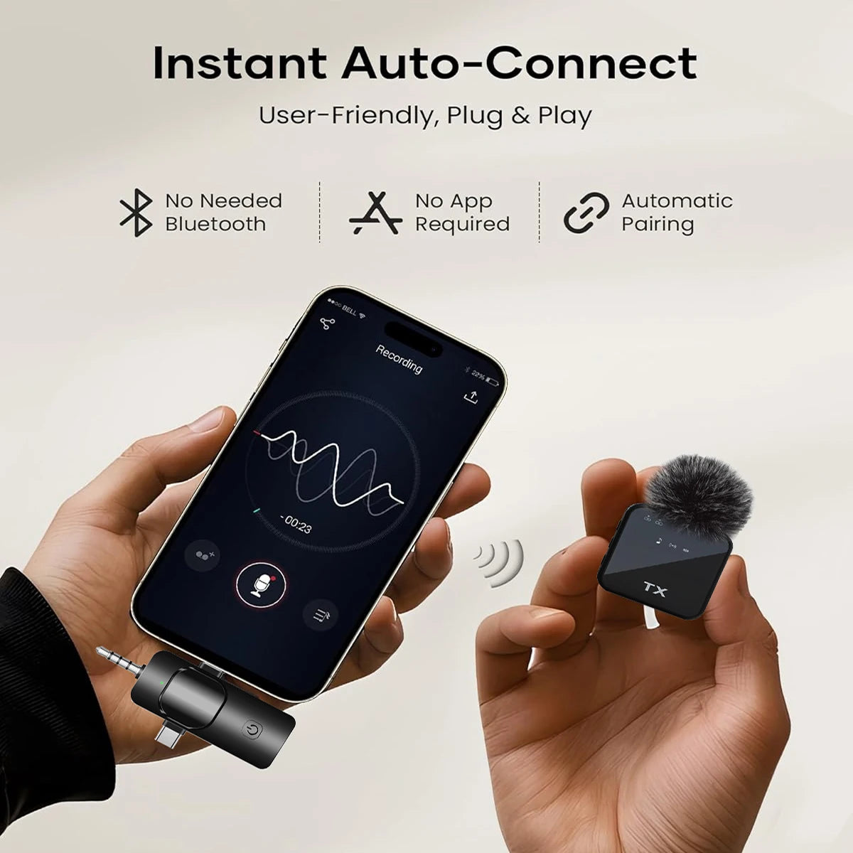 3in1 Wireless Lavalier Microphone for Camera,iPhone,Android,Microphone for Video Recording Recording Podcast Noise Reduction mic 