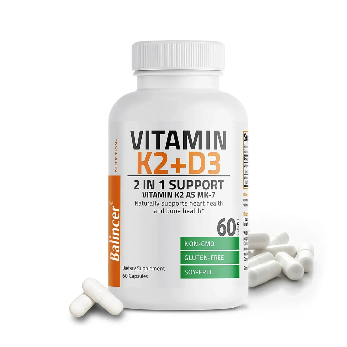 Cápsulas de suplemento de vitamina D3 e K2
