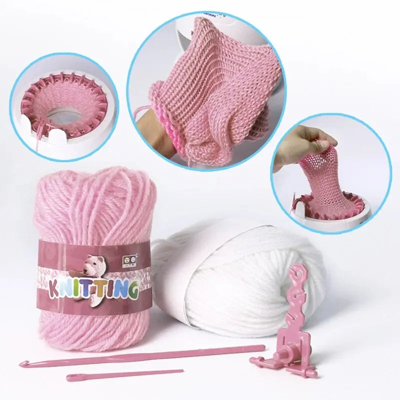 Manuell 22-stikkers rundstrikkemaskin, rosa