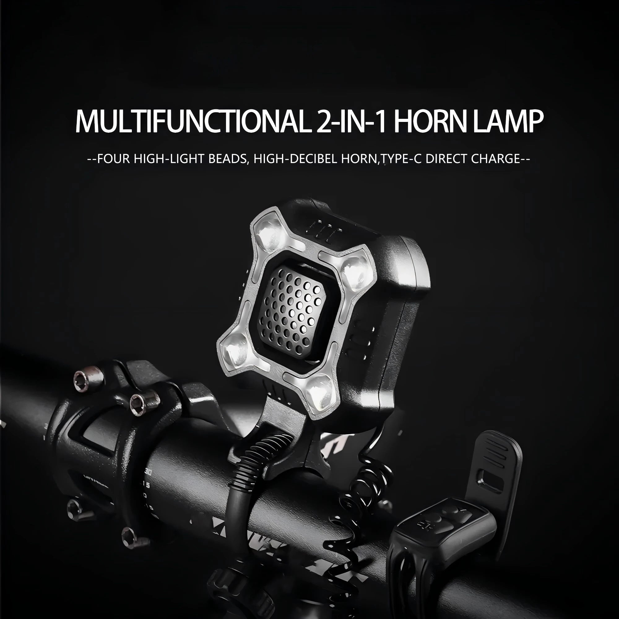 Bicycle Light Electronic Bell MTB Bike Horn TYPE-C Rechargeable Cycling Warning Lamp Cycling Headlight for Night Safety Riding 