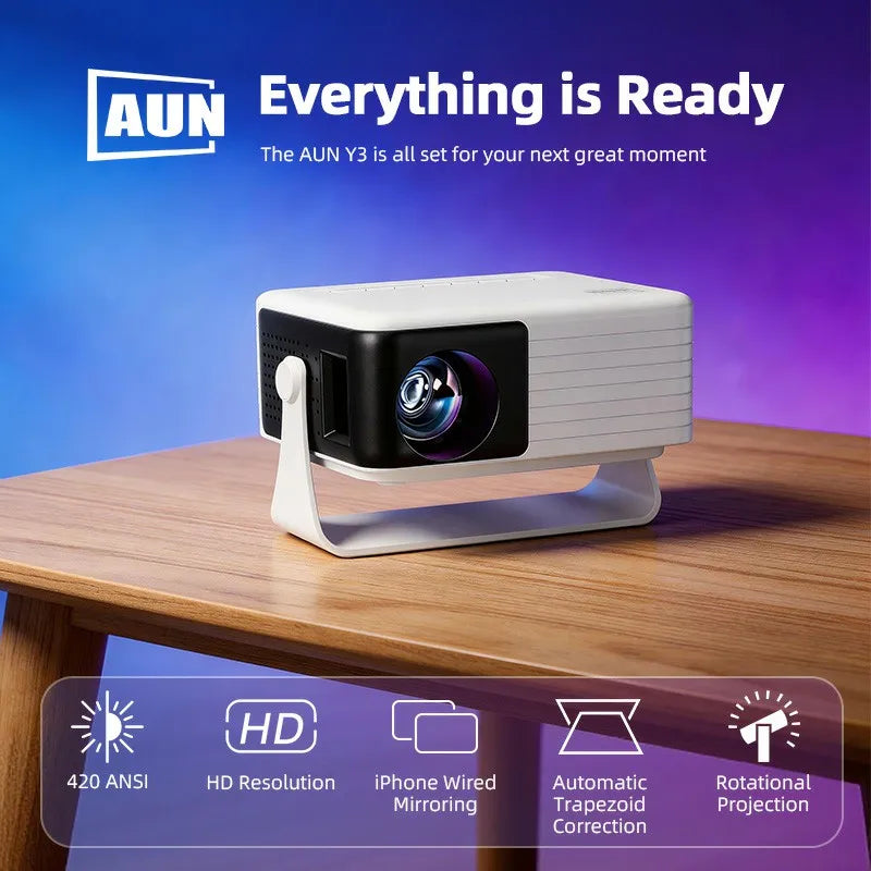 AUN Y3 Projector Portable Home Theater MINI Projector Video 3D Smart TV Cinema IPhone Cable Mirror For Full HD 4K Video Via HDMI