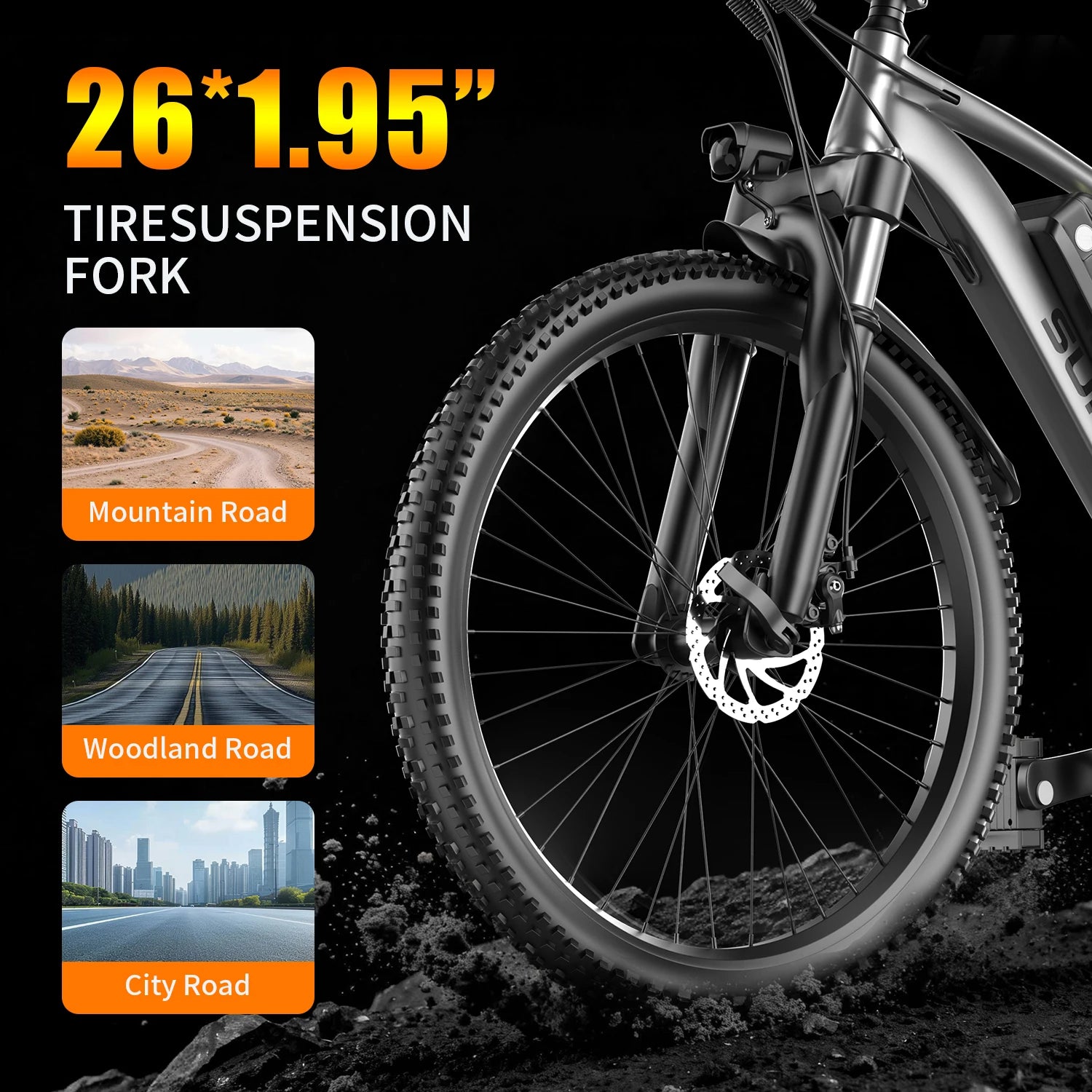 Bicicleta eléctrica de 26" 48V 13Ah 7 velocidades para desplazamientos