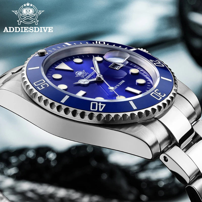 ADDIESDIVE Stainless Steel Watch Men's European and American Business Leisure Quartz Watch Waterproof Outdoor Sports Watch 