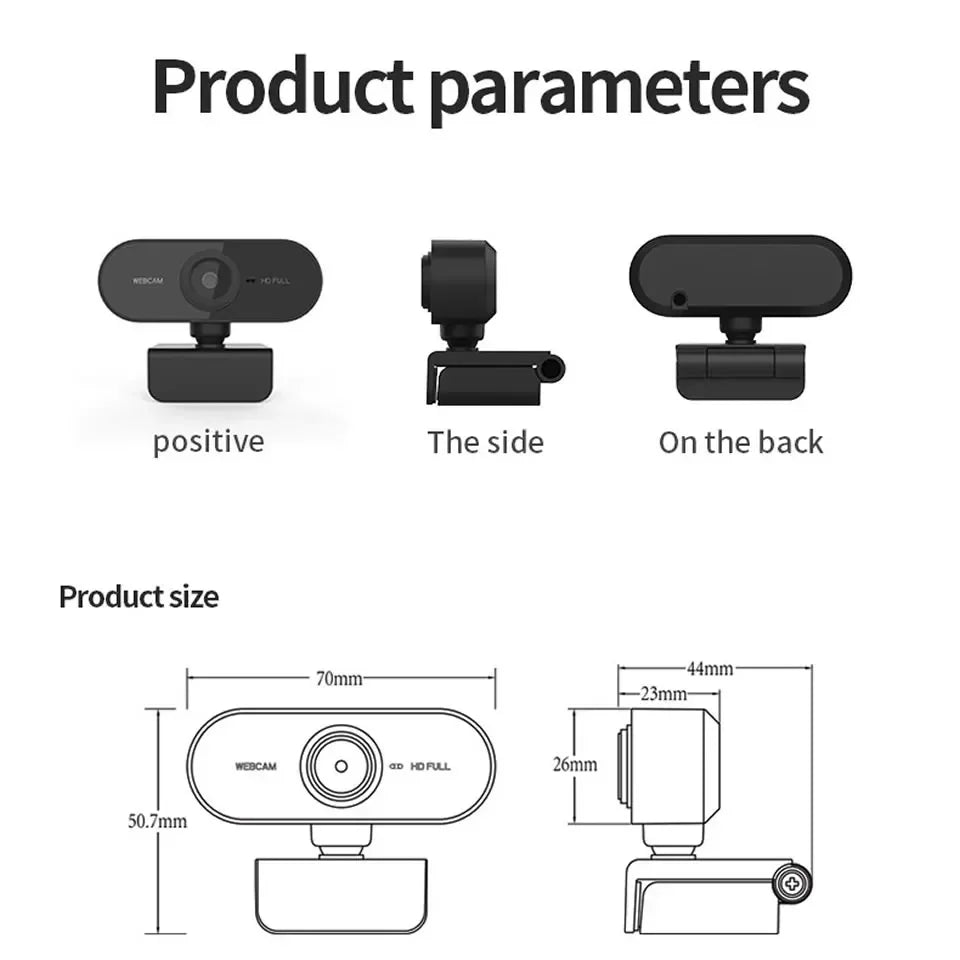 USB Webcam with Microphone, 360° Rotatable, Plug-and-Play