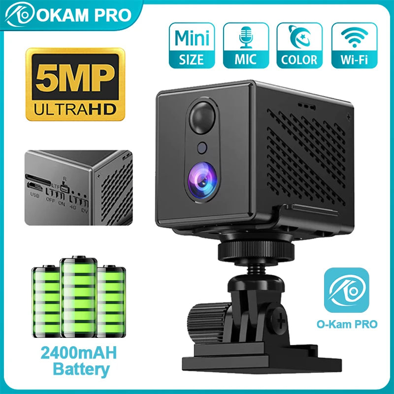 OKAM PRO 4G HD 5MP Wifi Camera Mini Wireless Surveillance Camera 2400mAh Battery Powered PIR Human Detection Security Protection
