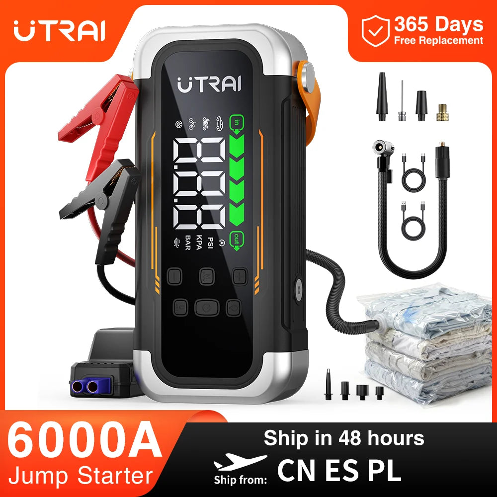 UTRAI 5-in-1 Car Jump Starter Air Pump Power Bank with 6 Modes